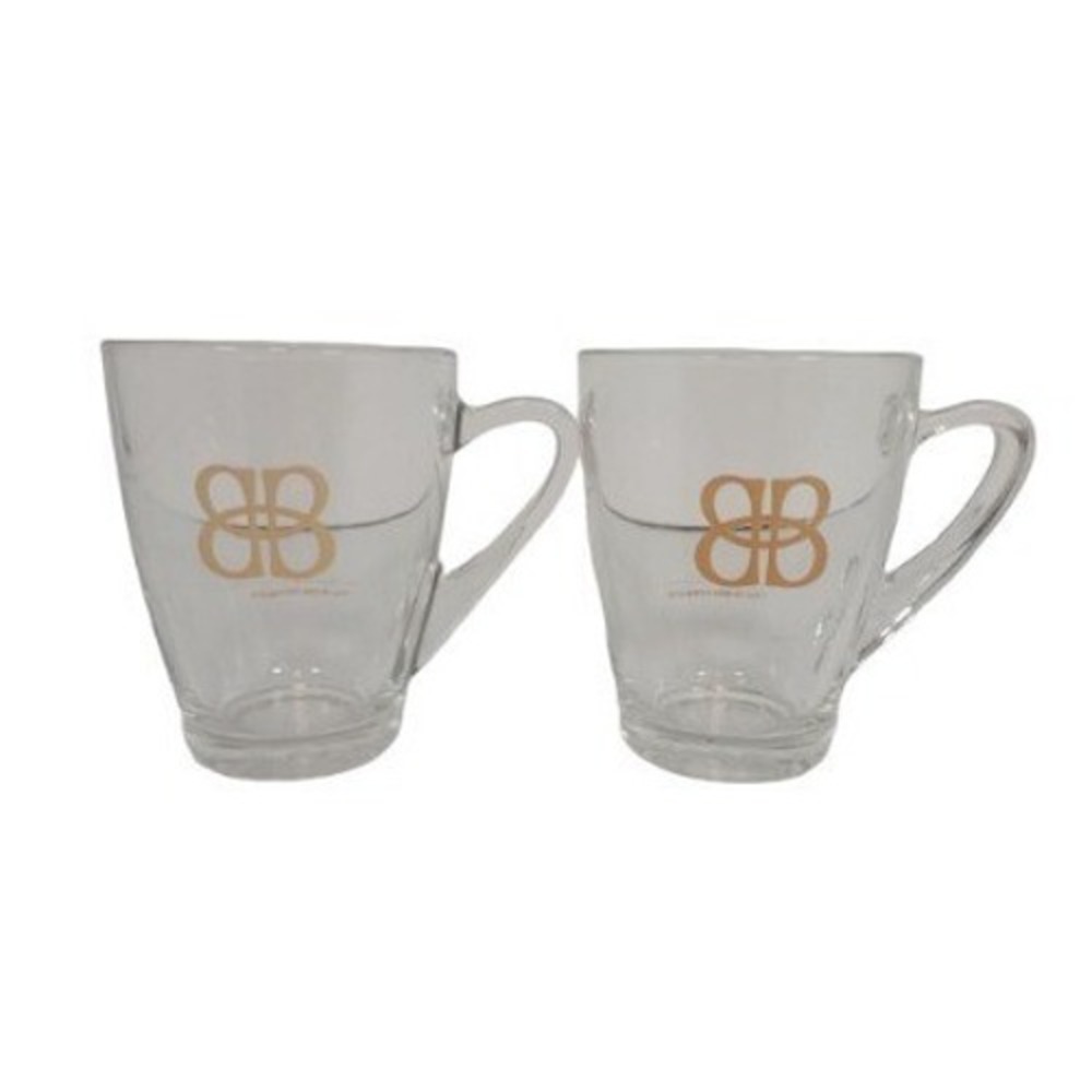 Baileys Irish Cream Glass Coffee Mugs Set of 2 Gold Logo Clear 4 inch